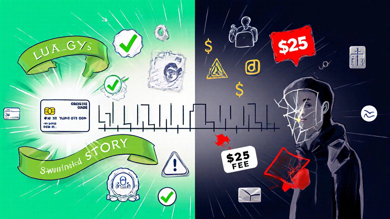 Split illustration showing benefits and risks of keeping an unused credit card.